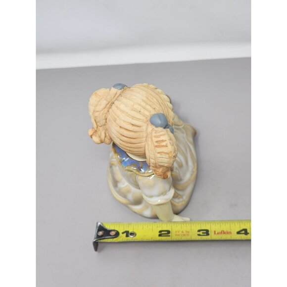 Vintage Handcrafted Ceramic Girl Figurine Dress Pigtails Blue Bow & Brown Shoes‎ - Picture 10 of 11